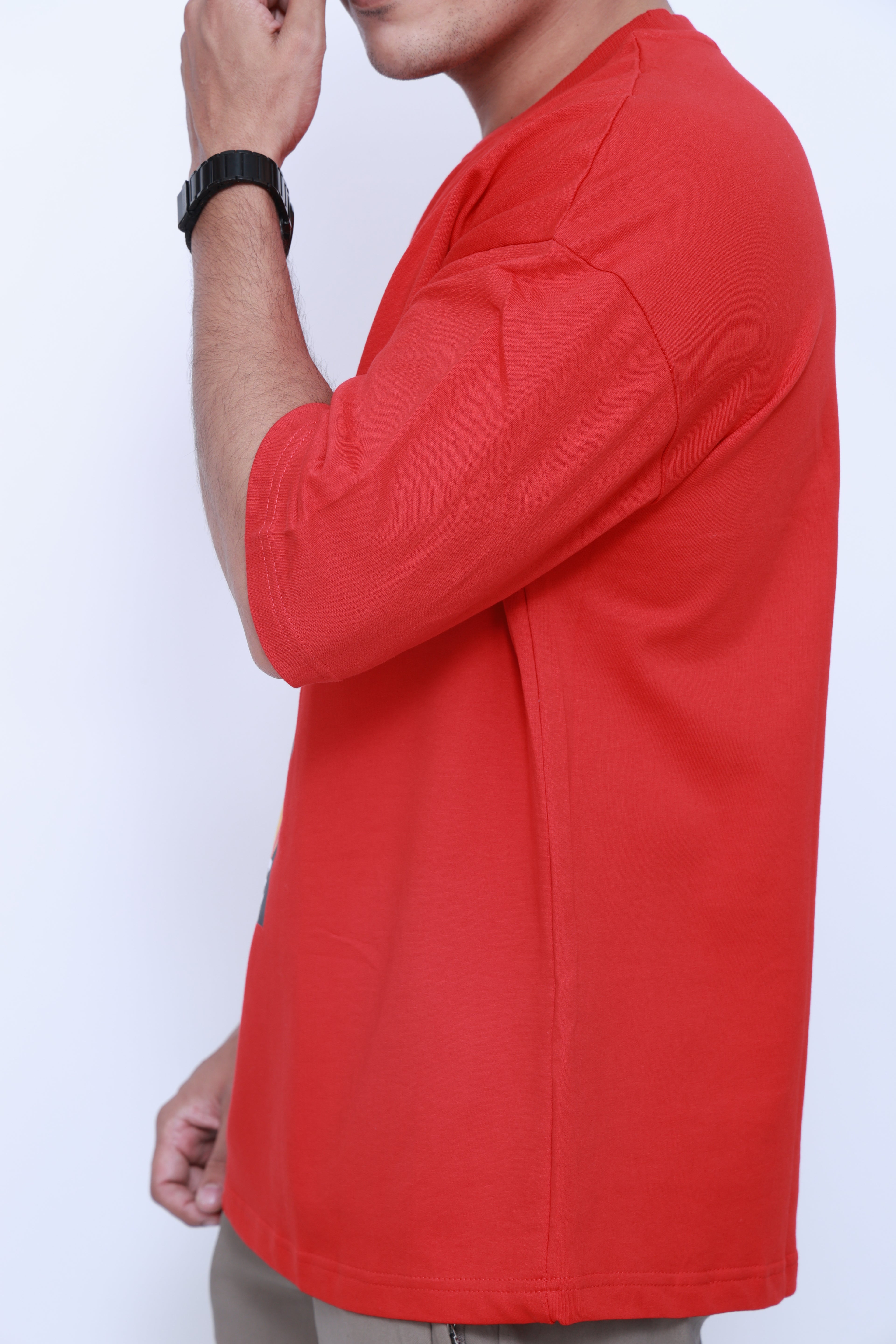 "VILDLIFE Crimson Red Solid Oversized T-shirt – Premium streetwear for bold minimal style"