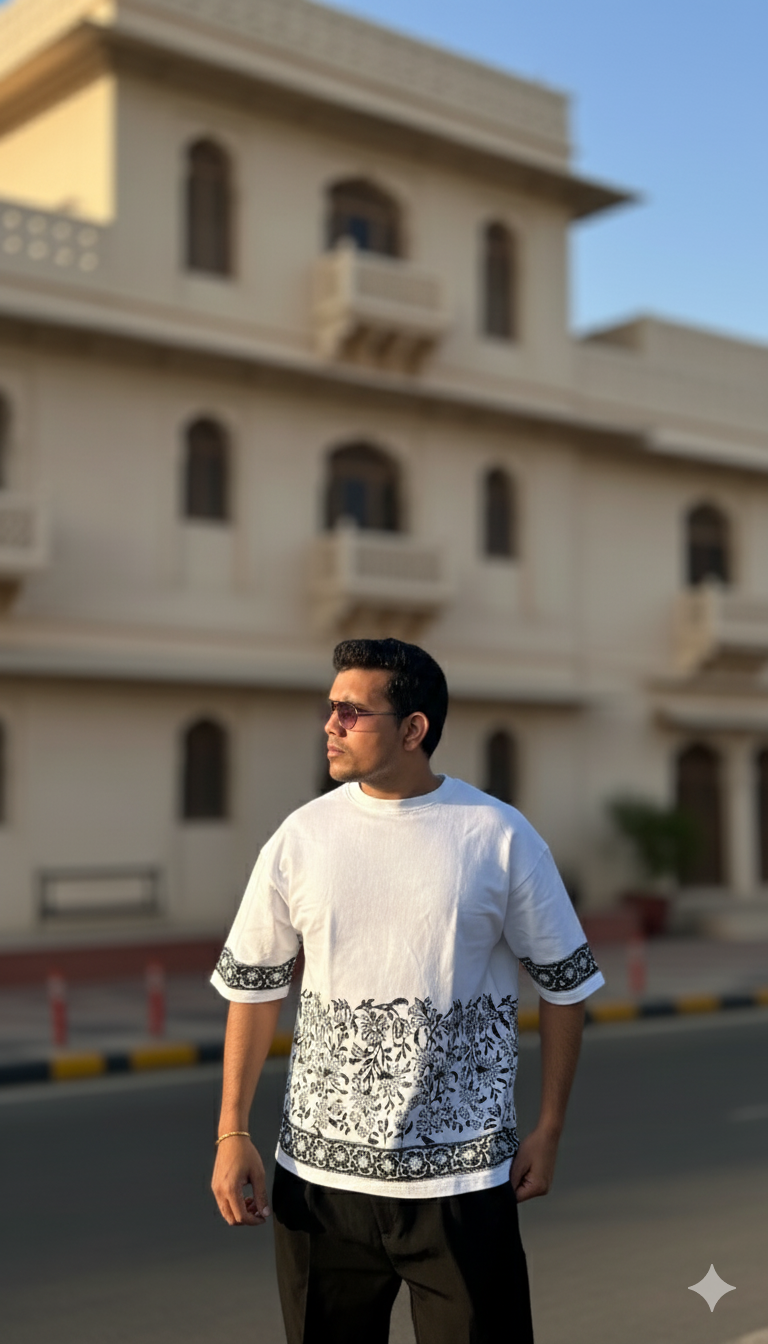 VILDLIFE -The Ink Garden from the " Echoes of Indigo "|Oversized Block Print T-shirt