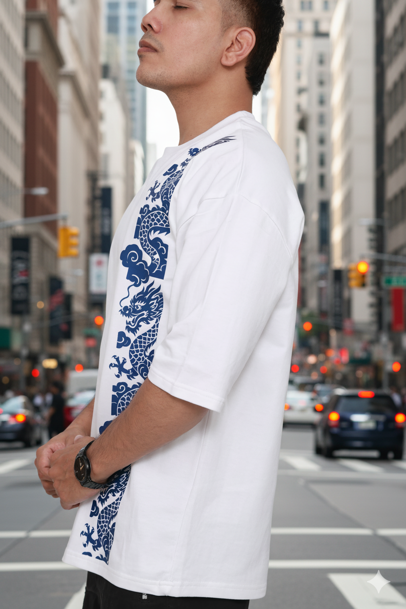 “Dragon Flow” – Minimal Monochrome Series  Oversized Tshirt