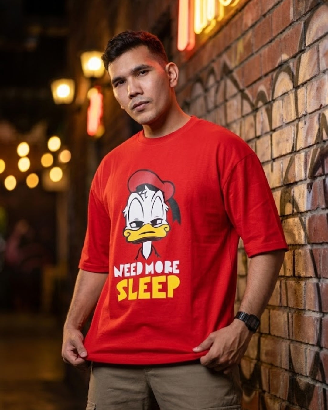 "Need More Sleep" — Oversized Graphic Red Tee | Vildlife
