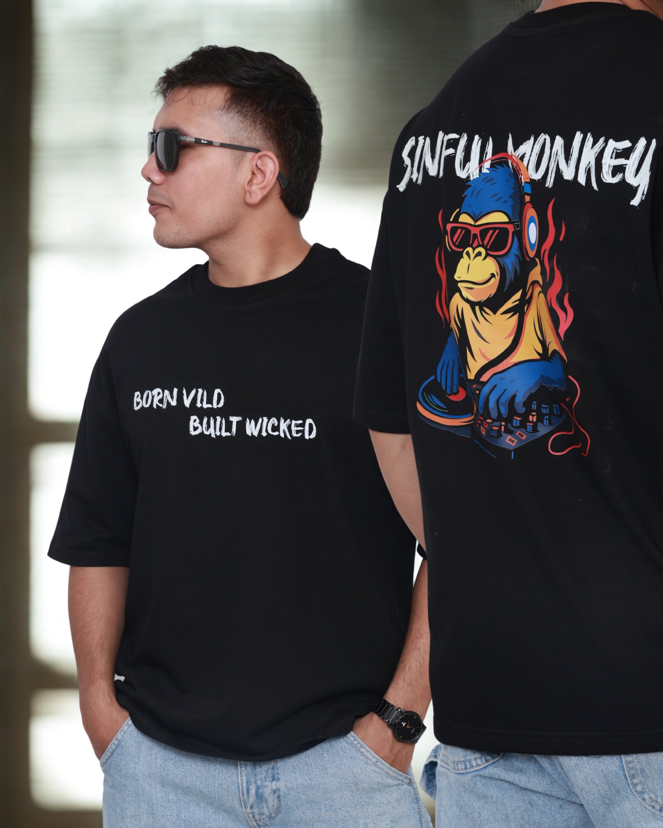 Sinful Monkey – Black Oversized Graphic Tee