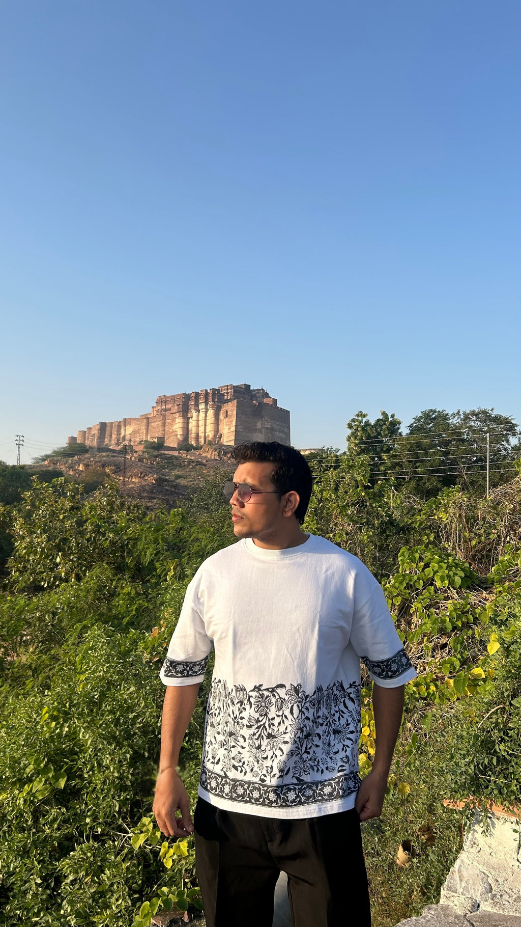 VILDLIFE -The Ink Garden from the " Echoes of Indigo "|Oversized Block Print T-shirt