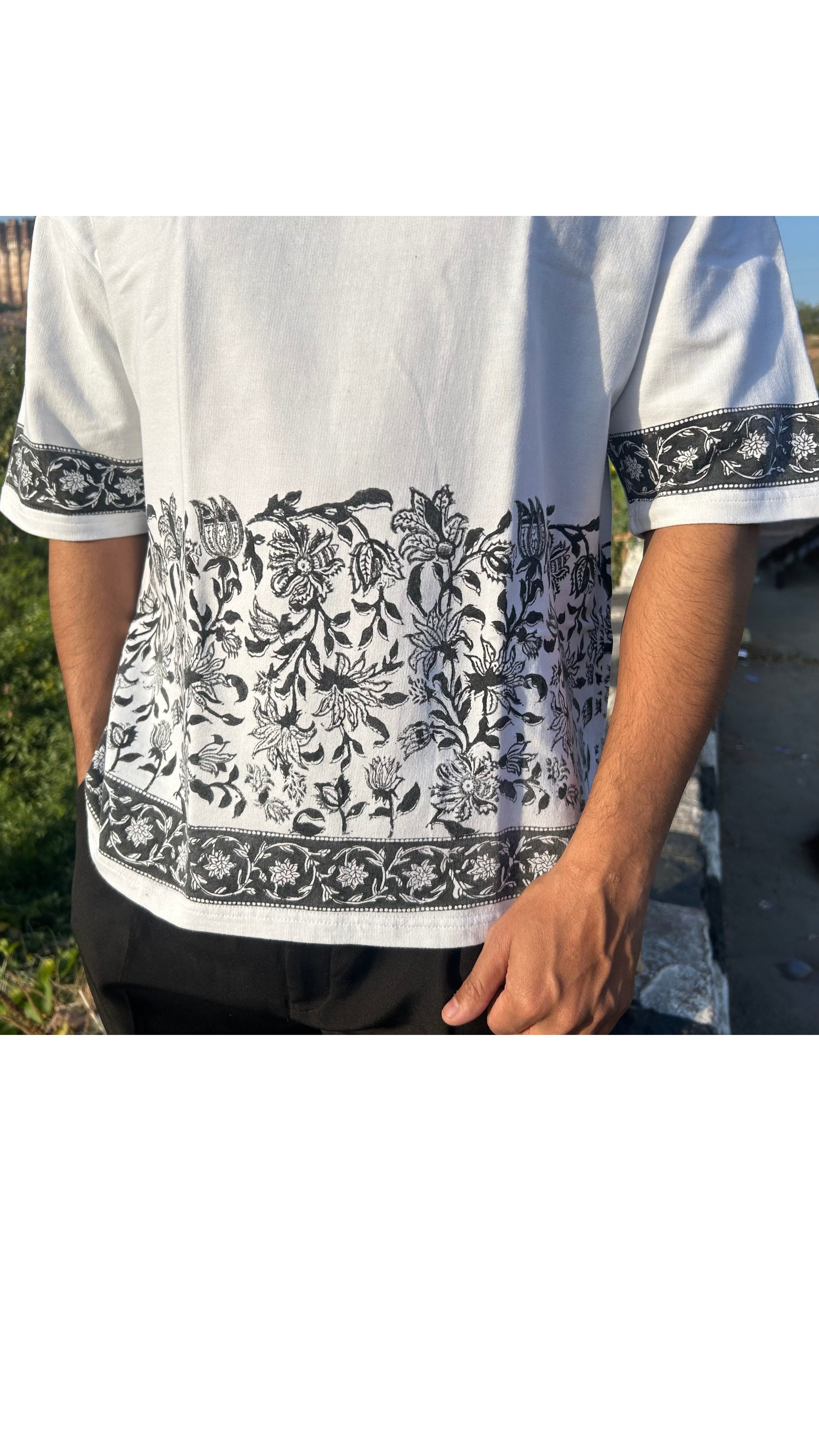 VILDLIFE -The Ink Garden from the " Echoes of Indigo "|Oversized Block Print T-shirt