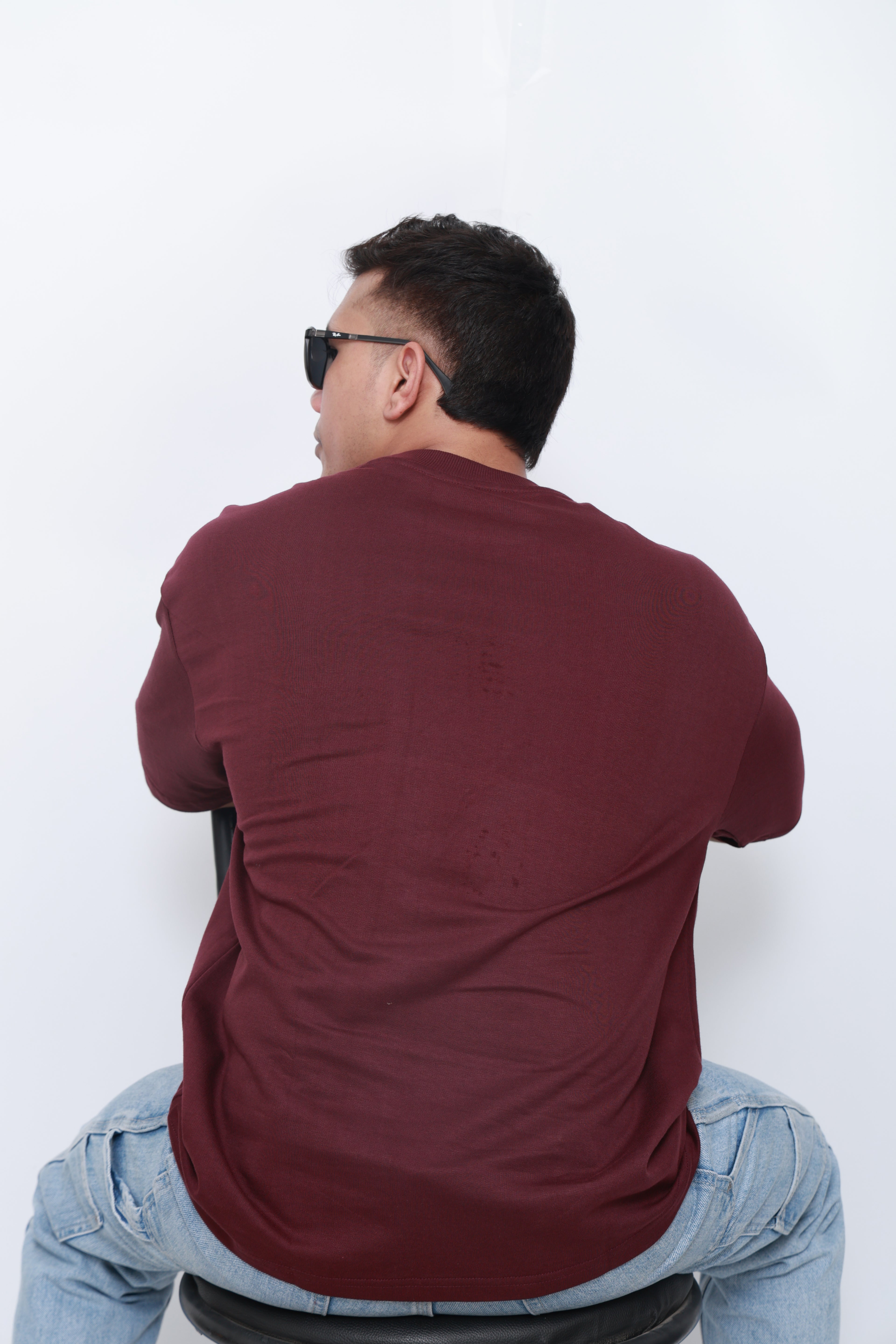 Back design of Bandhani Boulevard oversized t-shirt in maroon – heritage band inspired streetwear tee