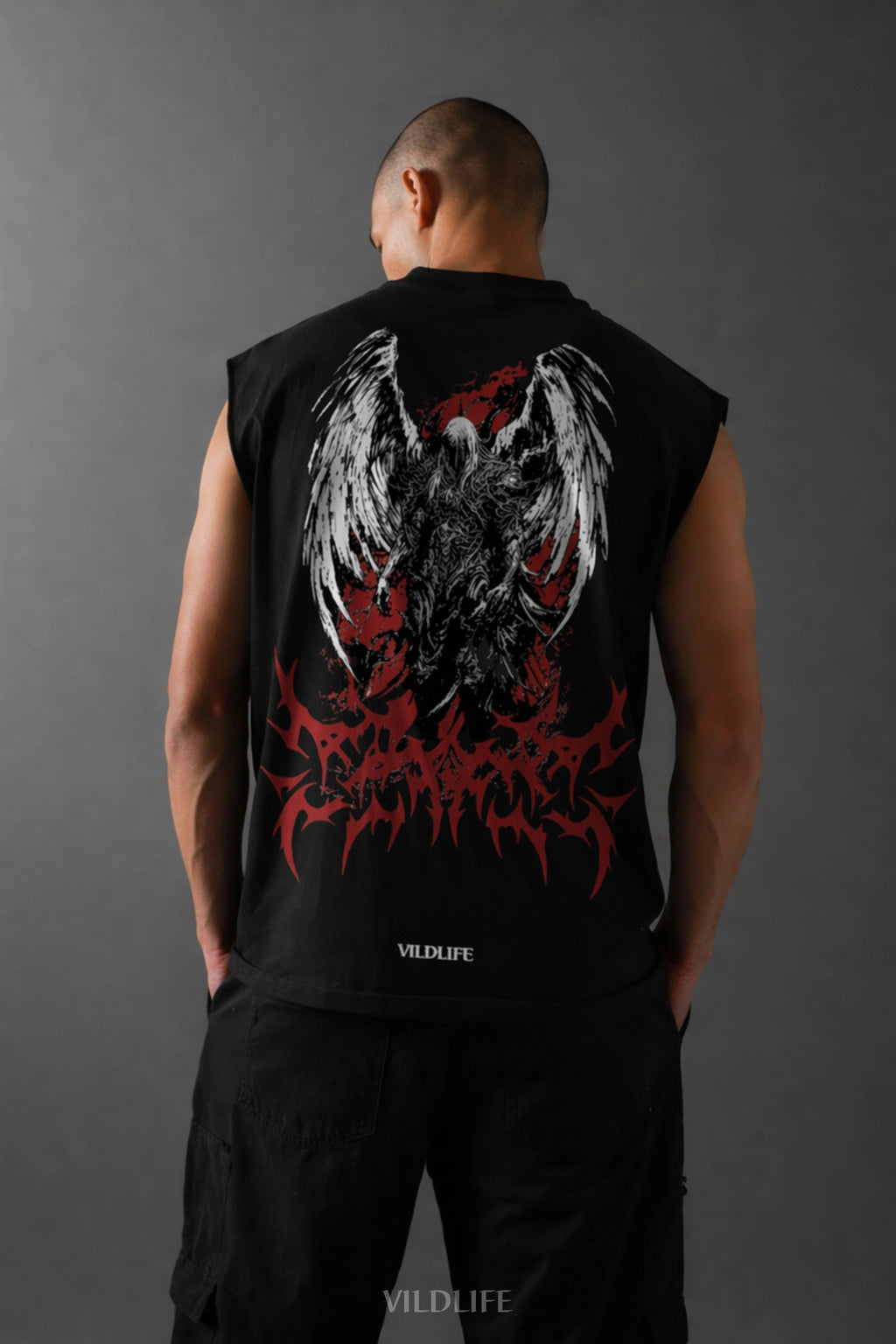Fallen Grace Graphic Gym Vest – Oversized Sleeveless Tank (Black)
