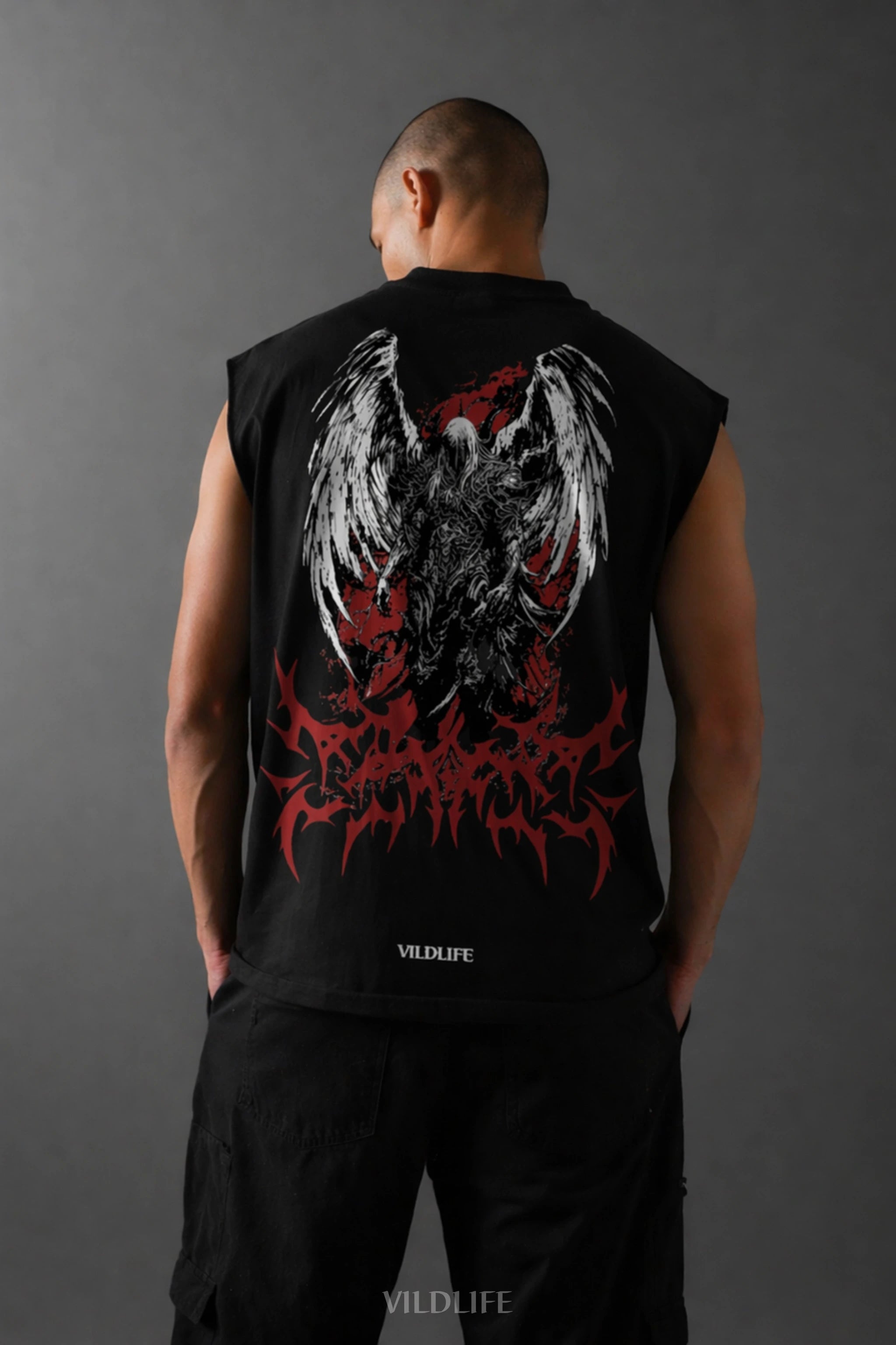 Fallen Grace Graphic Gym Vest – Oversized Sleeveless Tank (Black)