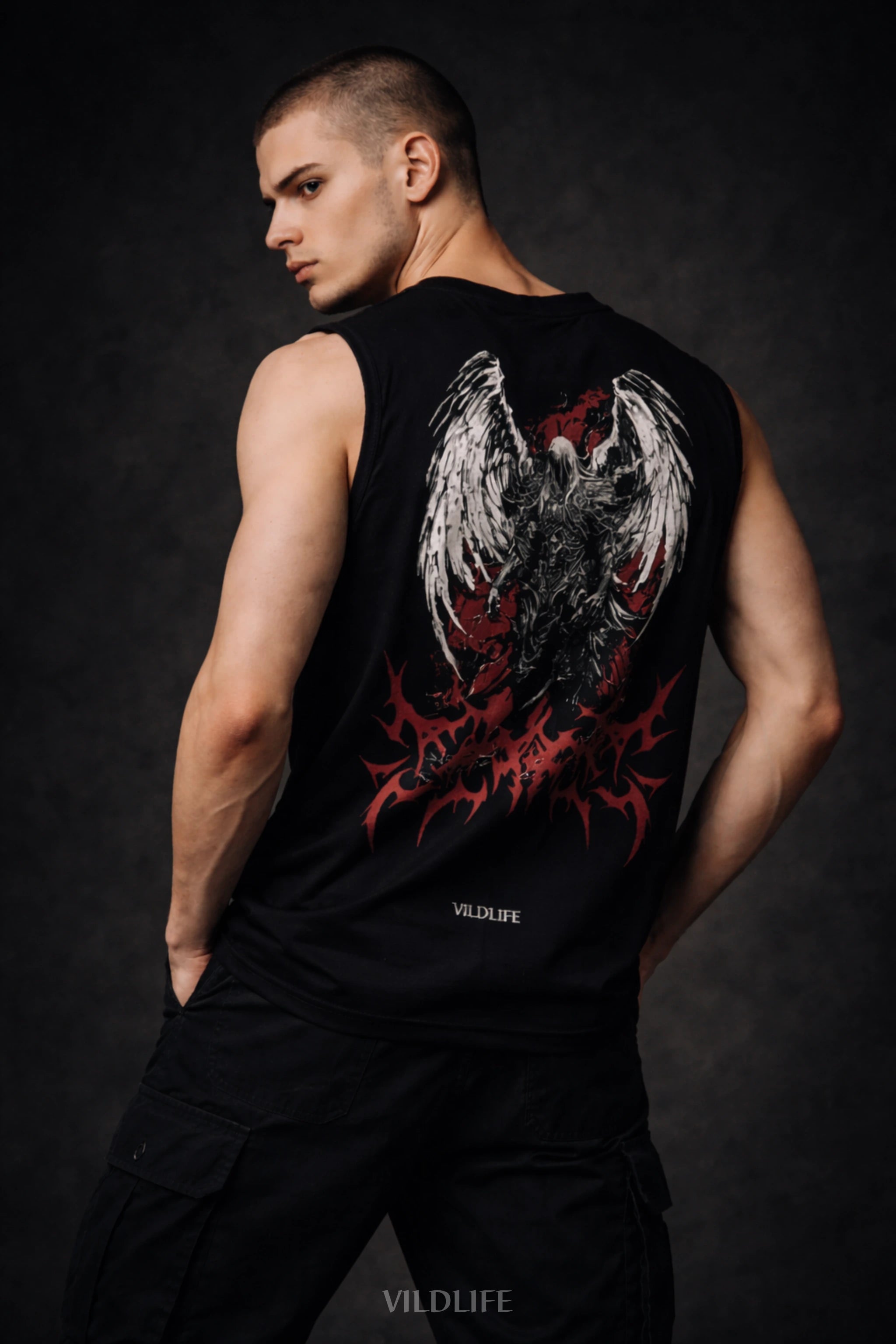 Fallen Grace Graphic Gym Vest – Oversized Sleeveless Tank (Black)