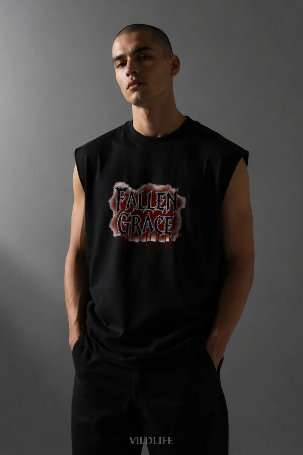 Fallen Grace Graphic Gym Vest – Oversized Sleeveless Tank (Black)