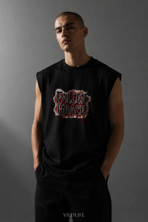 Fallen Grace Graphic Gym Vest – Oversized Sleeveless Tank (Black)