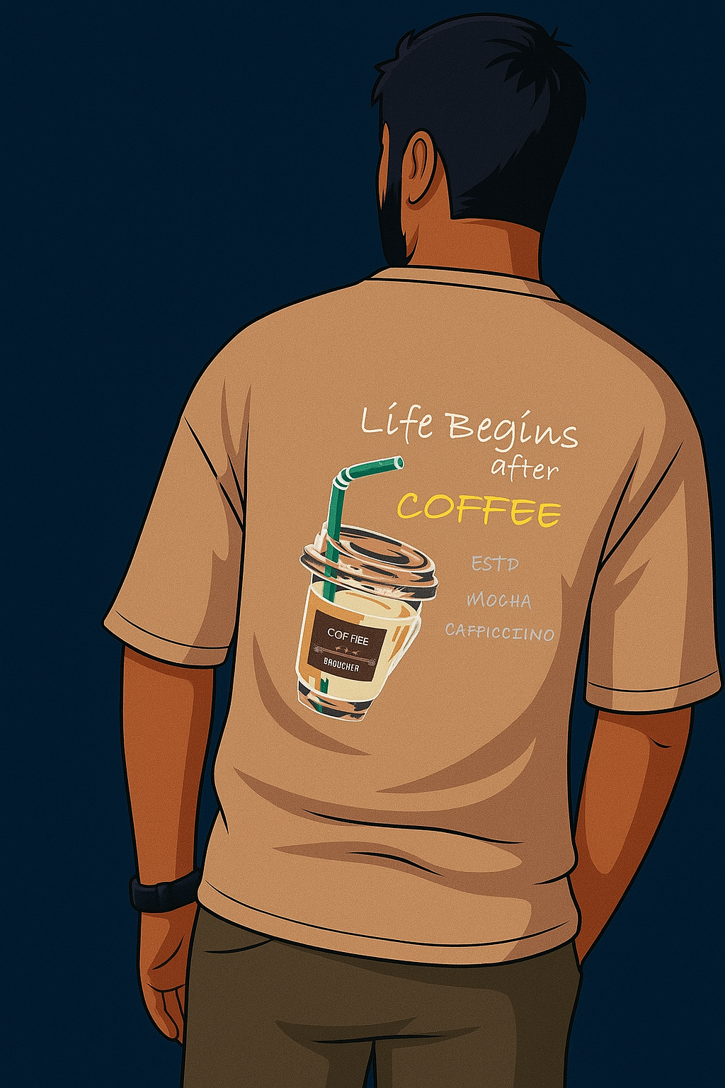 ack side of “Life Begins After Coffee” oversized graphic t-shirt – caffeine-inspired design