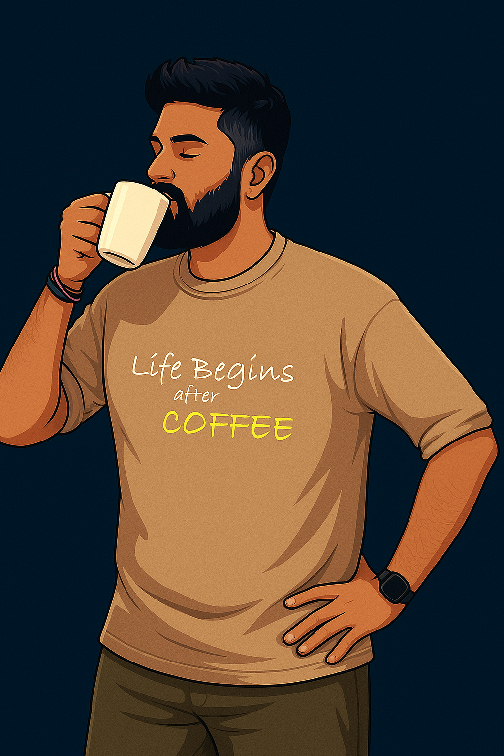Front view of “Life Begins After Coffee” oversized t-shirt – caffeine edition graphic streetwear tshirt by VildLife