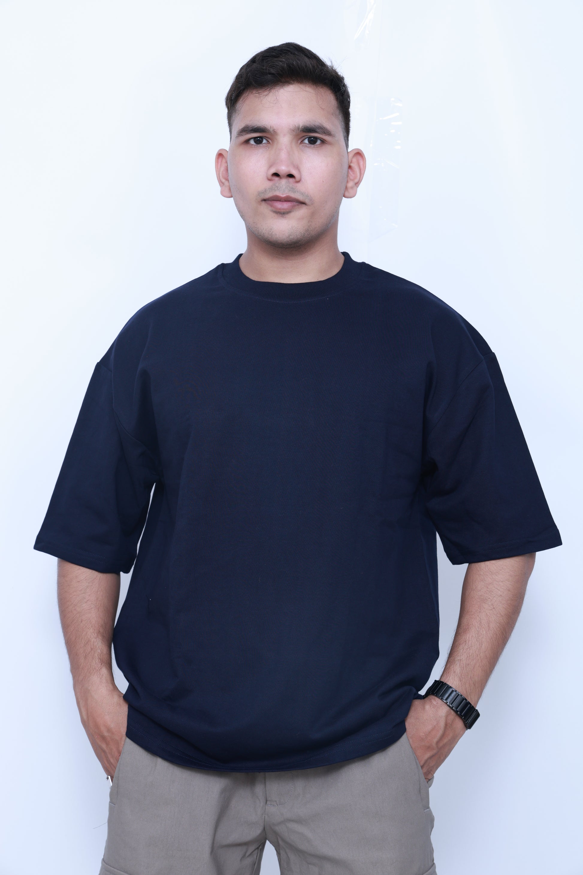 "VILDLIFE Midnight Depth Navy Blue Solid Oversized T-shirt – Premium minimal streetwear for bold urban style"