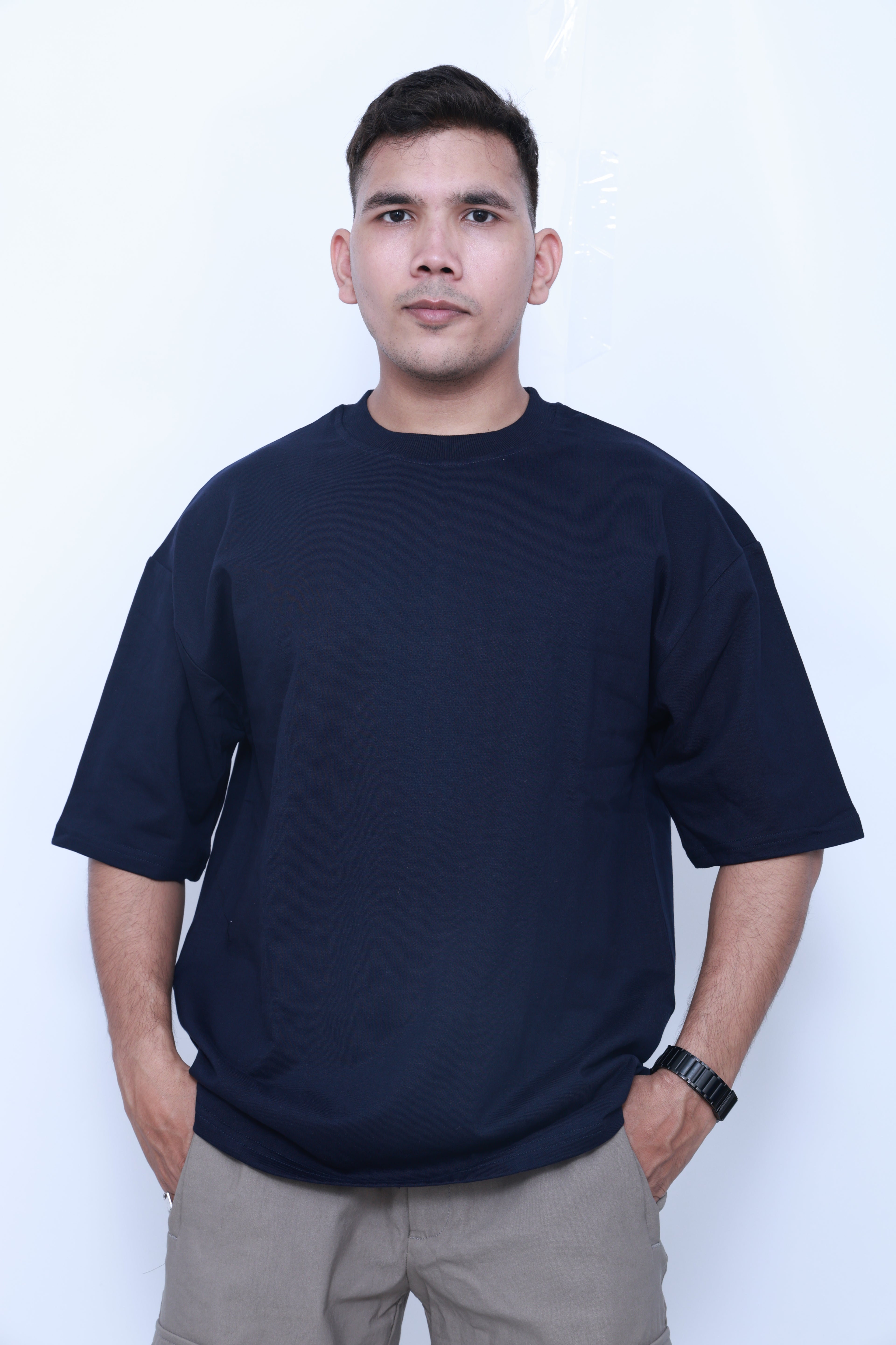 "VILDLIFE Midnight Depth Navy Blue Solid Oversized T-shirt – Premium minimal streetwear for bold urban style"