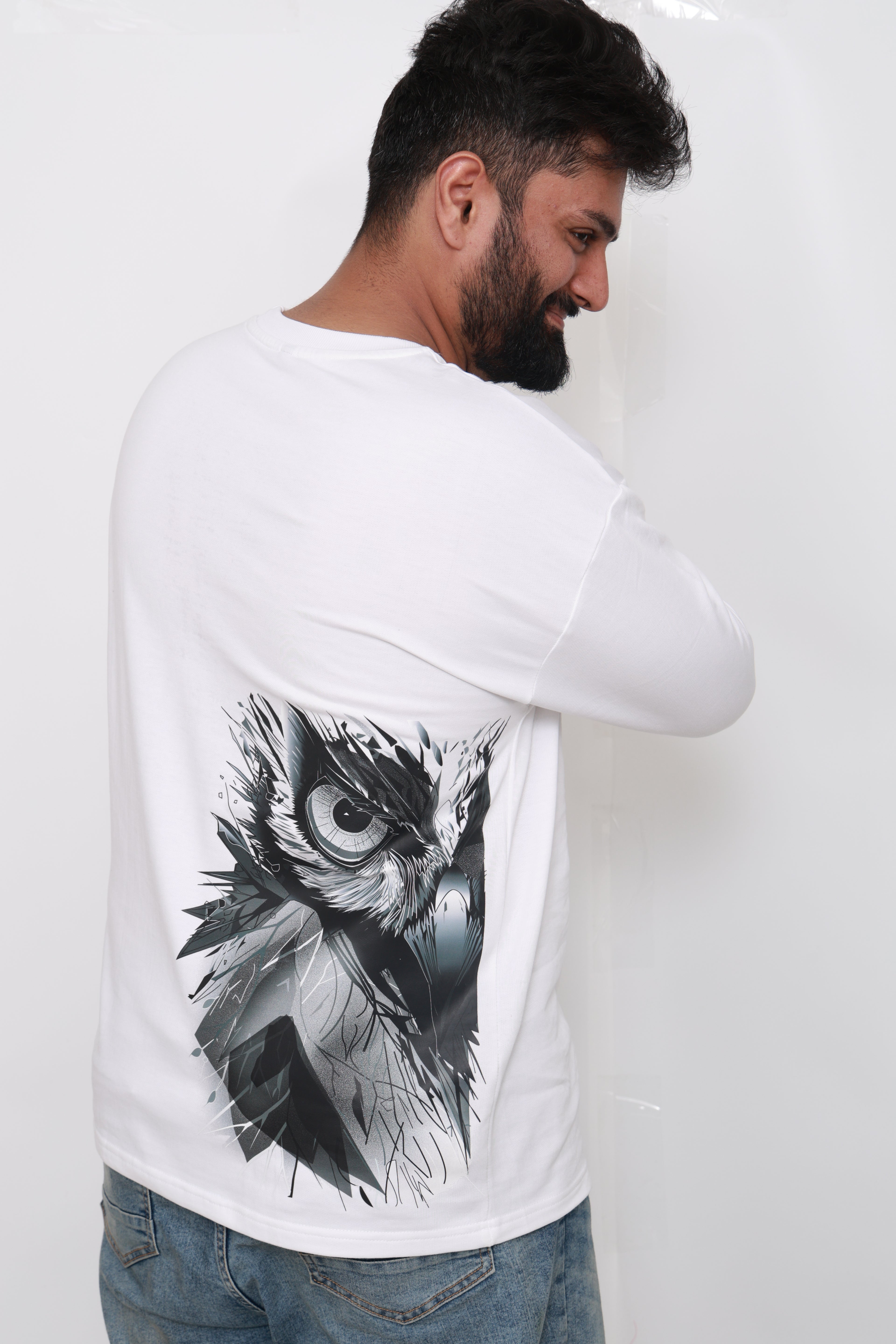 Back design of SILENT. DEADLY. WISE. Arctic Eagle Vision oversized t-shirt – eagle vision graphic urban tee