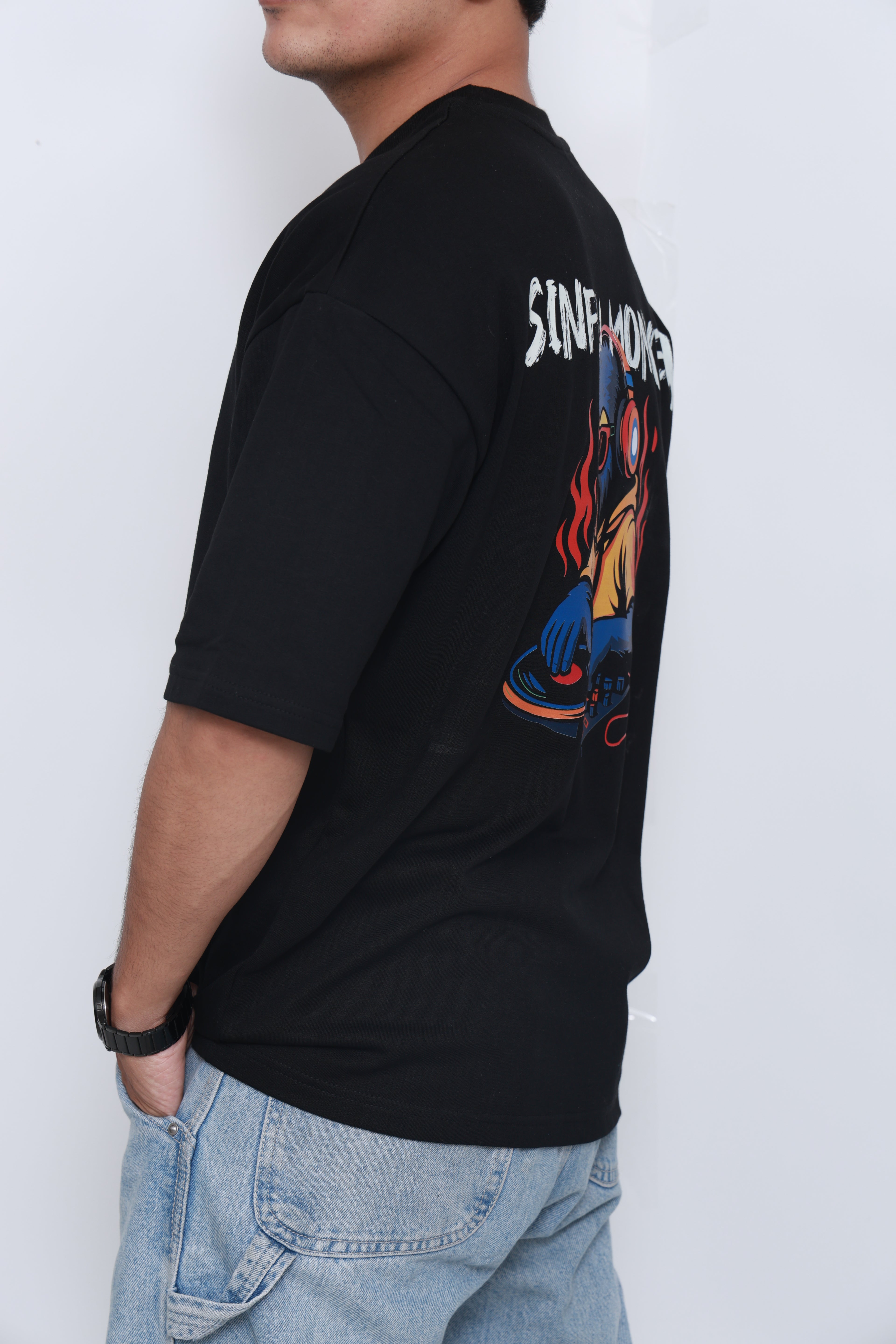 Sinful Monkey – Black Oversized Graphic Tee