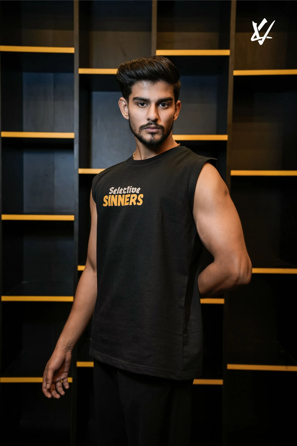 “VildLife Selective Sinners oversized streetwear gym vest for men – premium workout tank with bold graphic style.”